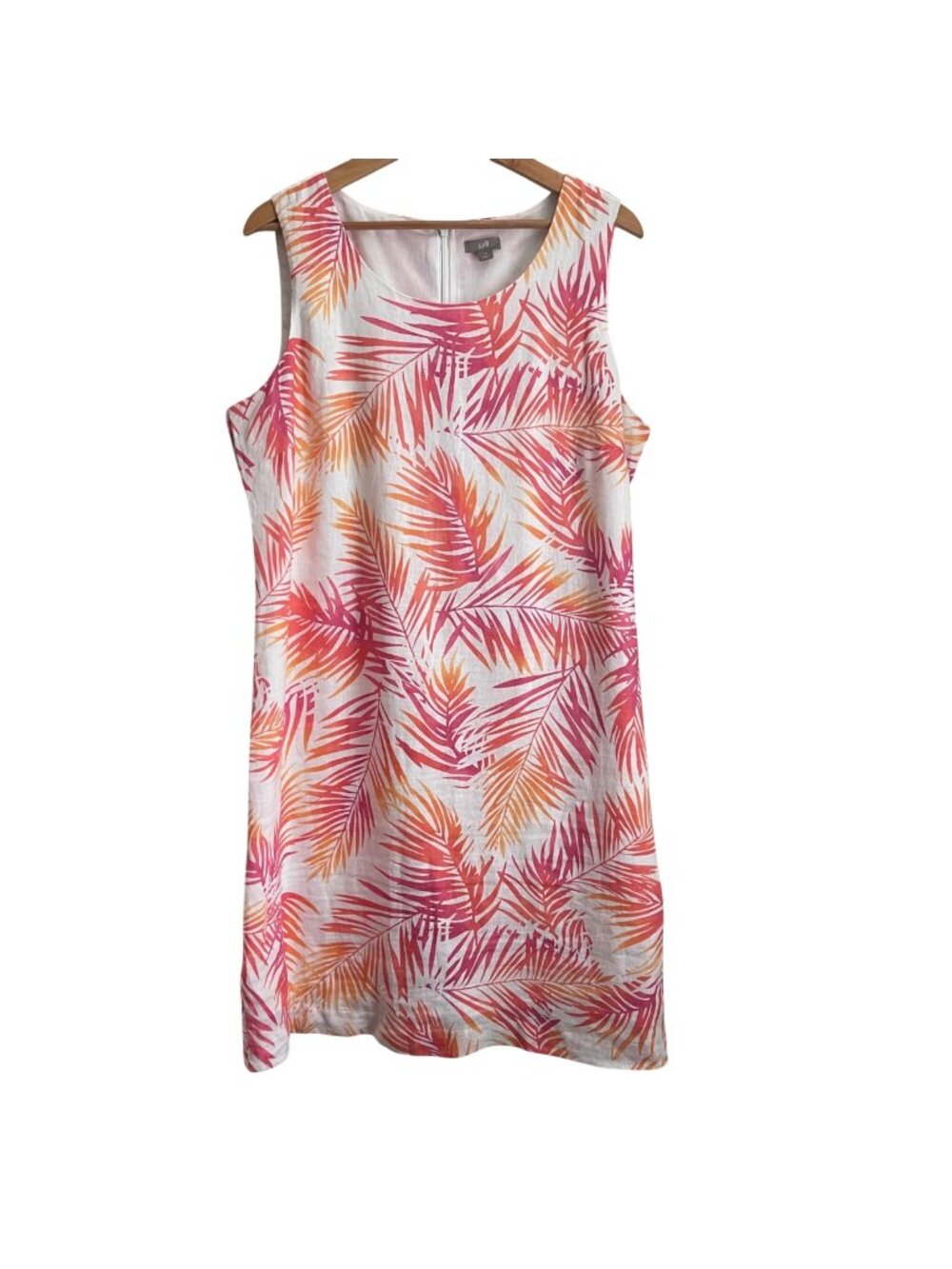 J Jill Womens Tropical Linen Shift Dress Size 14 Coastal Resort Beach Vacation